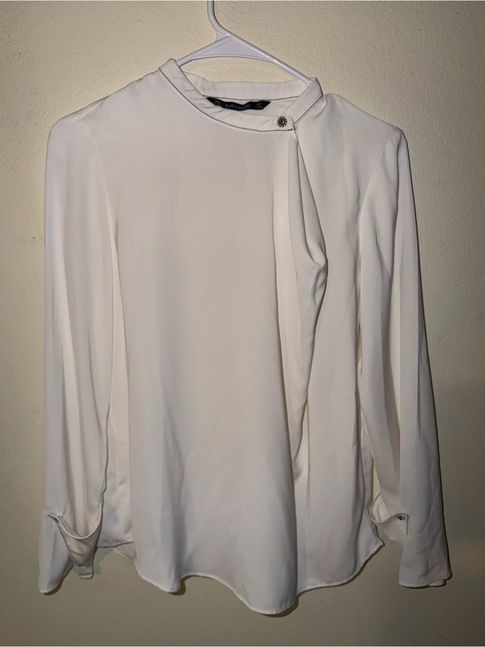 Zara Ivory Tie-Detail Long-Sleeve Blouse